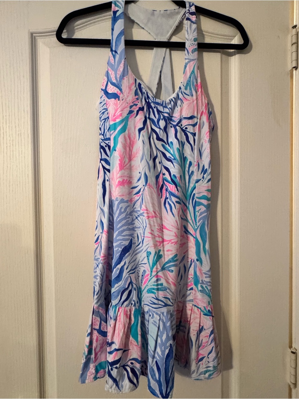 Girls' Pastel Seaweed-Print Swim Cover-Up Dress - Pink & Blue